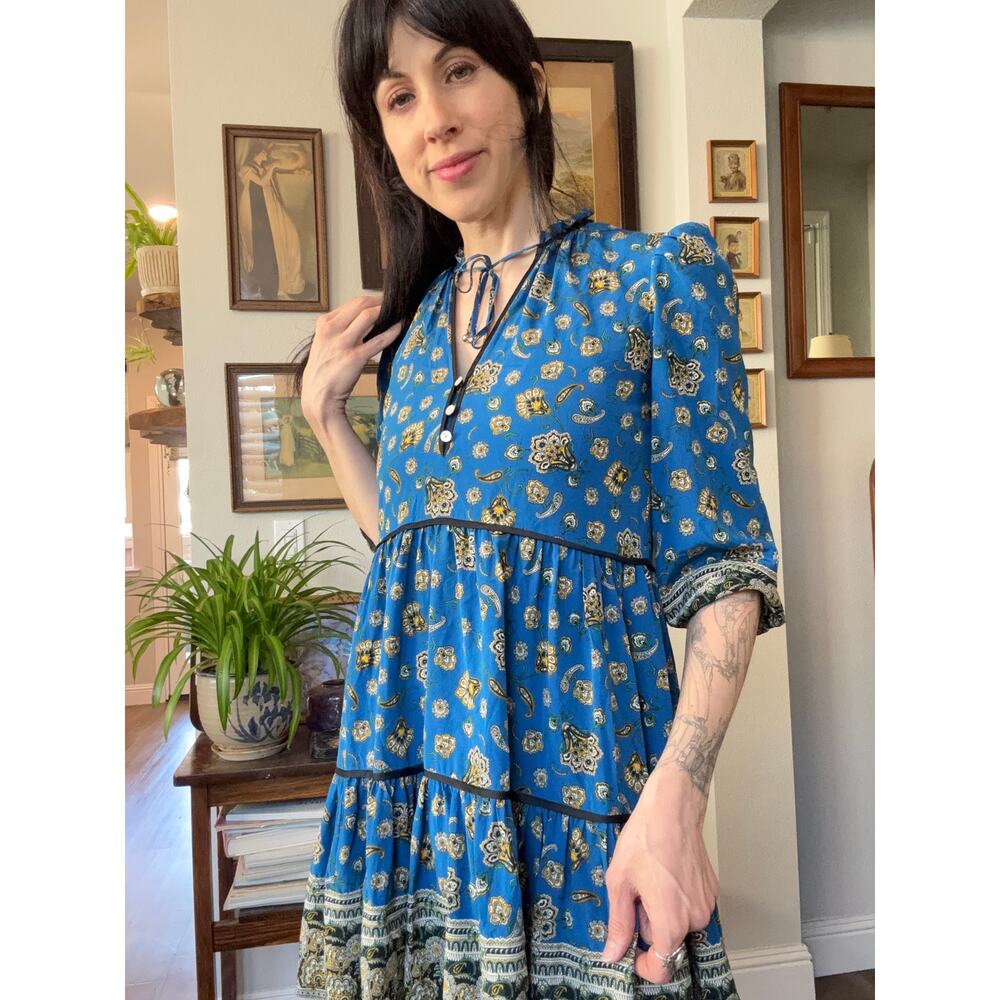 Veronica Beard Hawken Paisley silk dress tiered bohemian mini 00 XS - Picture 5 of 7